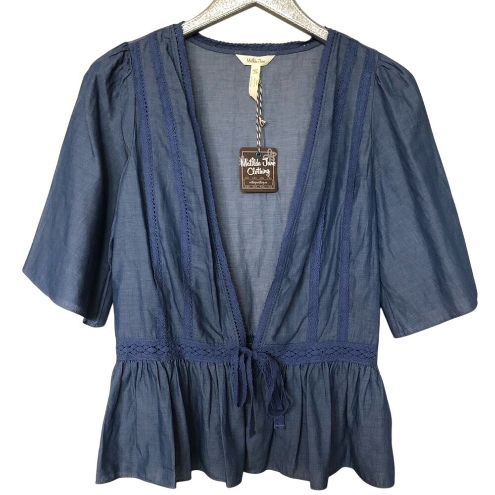 Matilda Jane Chambray Blue Short Sleeve Cardigan Wrap Top NEW